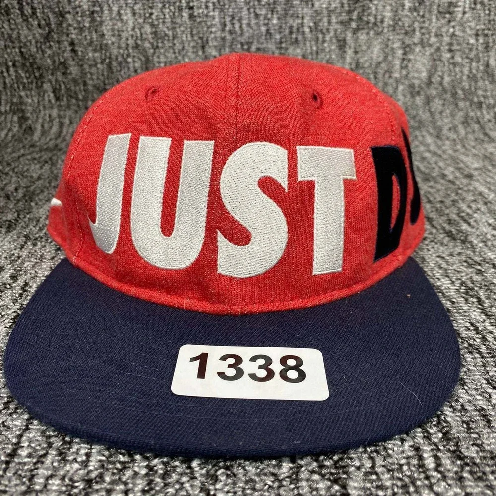 Nike‎ Just Do It Snapback Hat Kids Size 4 7 Red Blue Swoosh Logo Flat Brim Cap